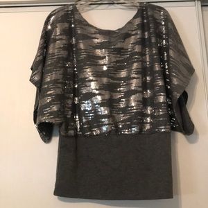Grey silver sequin banded bottom blouse
